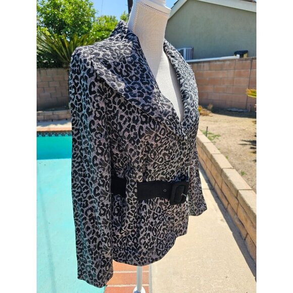 Midnight Velvet Size Medium Womens Sliver Black Cheetah Print Long Sleeve Jacket - Picture 10 of 16